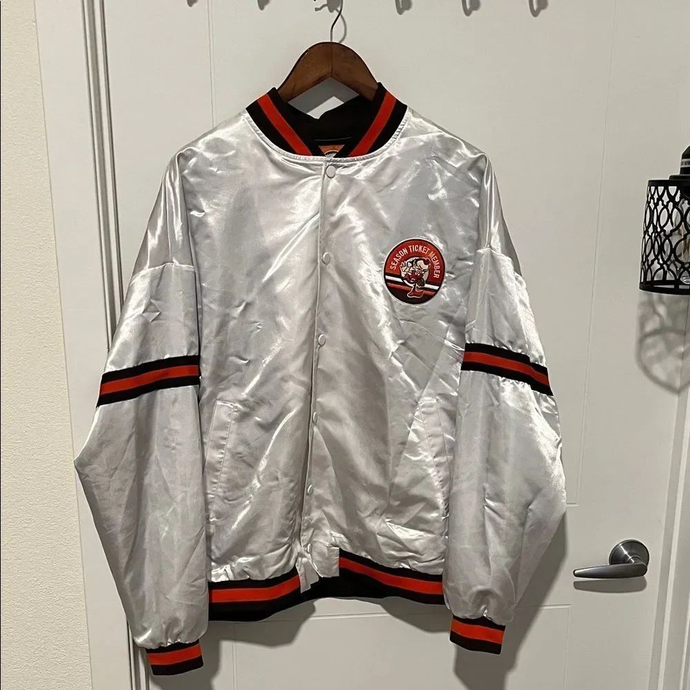 Cleveland Browns White Orange Satin Football Season Holder Jacket Sports